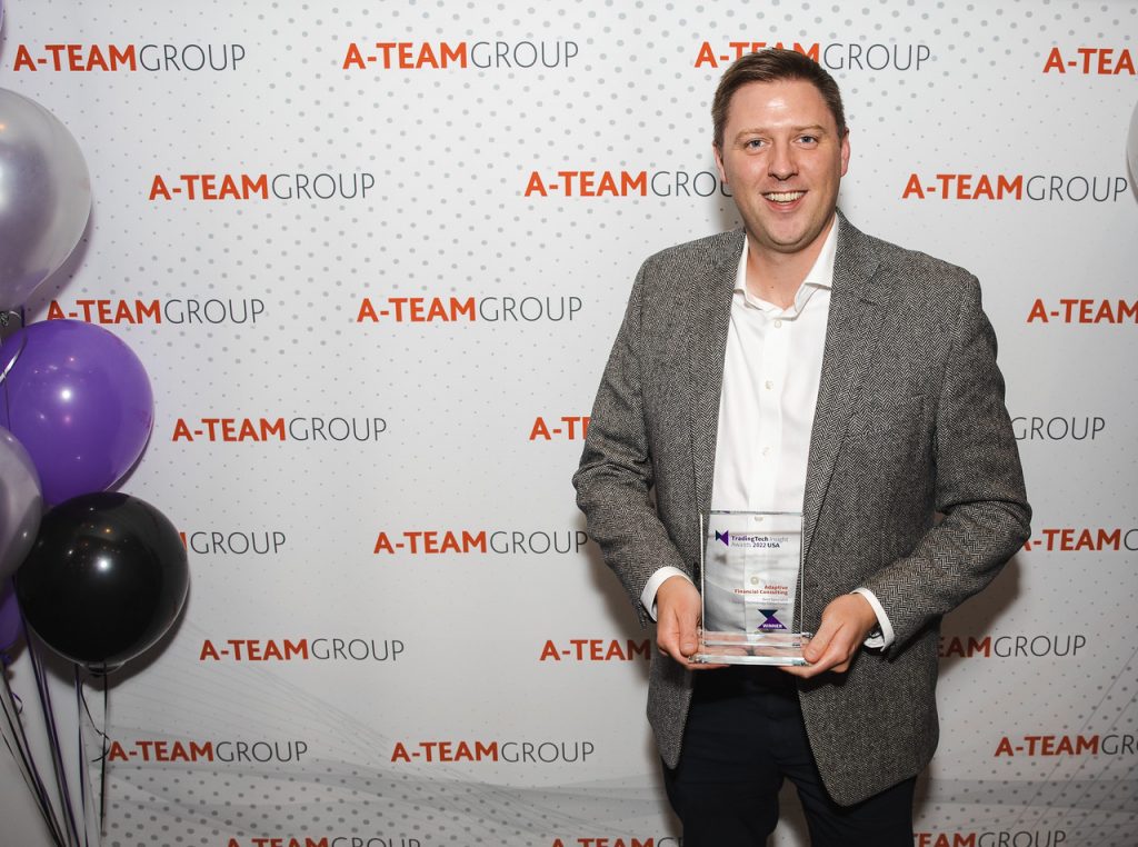 Winner of Best Specialist Trading Technology Consultancy | TradingTech Insight Awards USA 2022 1 Fergus Keenan receiving TradingTech Award
