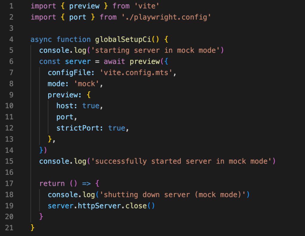 The Software Test Pyramid in Action 4 Vite global setup file code example