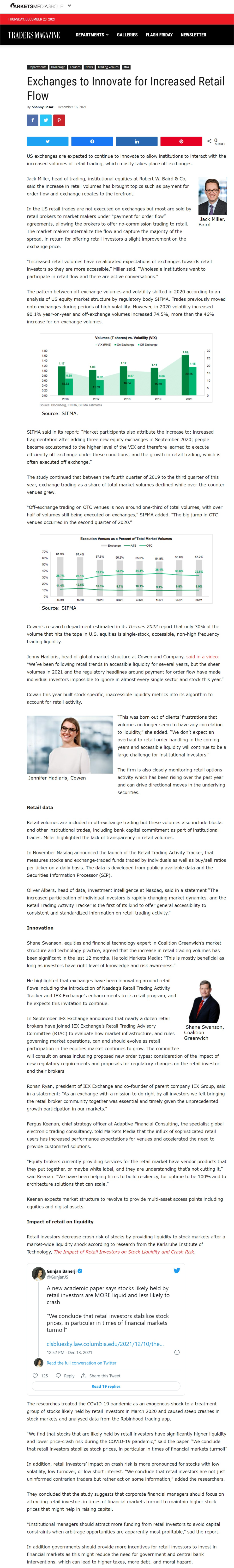 Press Clipping | Traders Magazine: Exchanges to Innovate for Increased Retail Flow 3 width=